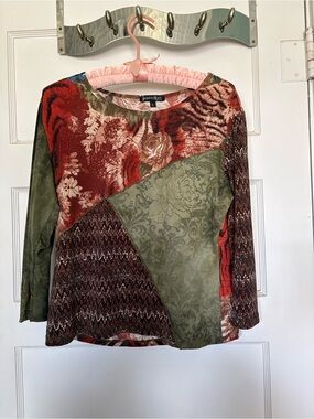 Jessica Max USA Wearable Art Patchwork Long-Sleeve Top Vintage Y2K Size L